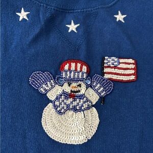 Holiday Quacker Factory Blue Snowman American Star Sweatshirt Small Winter